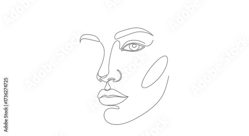 Minimalist Line Art Portrait of a Woman's Face, Simple Aesthetic Design for Beauty and Fashion Illustrations