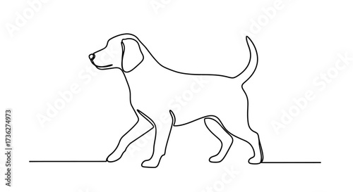 Single-line art of a walking dog Minimalist illustration of a beagle, showcasing elegant lines for a simple and modern design. Perfect for pet-related themes