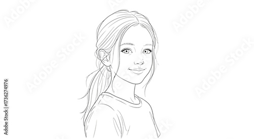 Line art illustration of a smiling young woman with long hair, drawn in a simple, elegant style, showcasing a natural expression