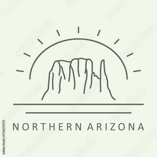 Linear drawing of rocks and sun in northern arizona.