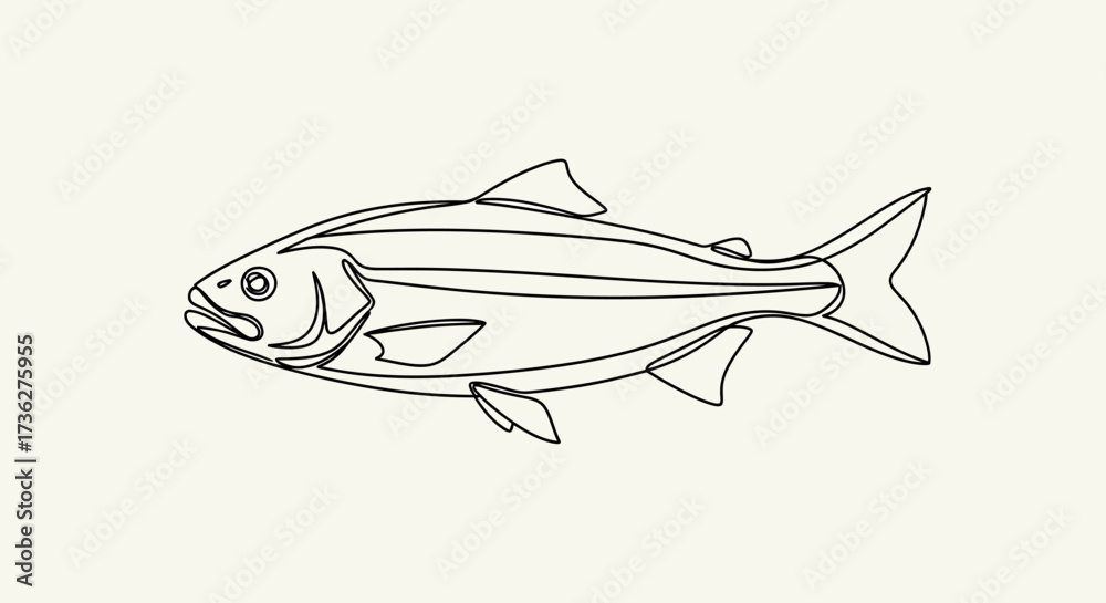 Fototapeta premium Striking Line Art Illustration of a Fish A Simple Outline Depicting the Anatomy and Shape of a Swimming Creature