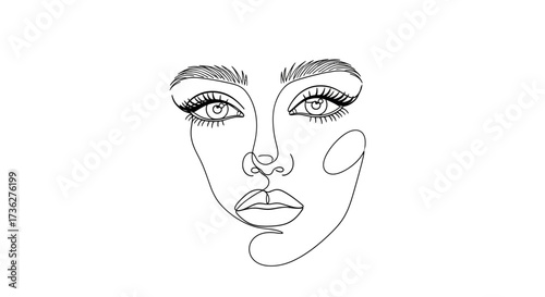 Elegant Line Art Portrait A Minimalist Illustration of a Woman's Face, Perfect for Design and Artistic Projects