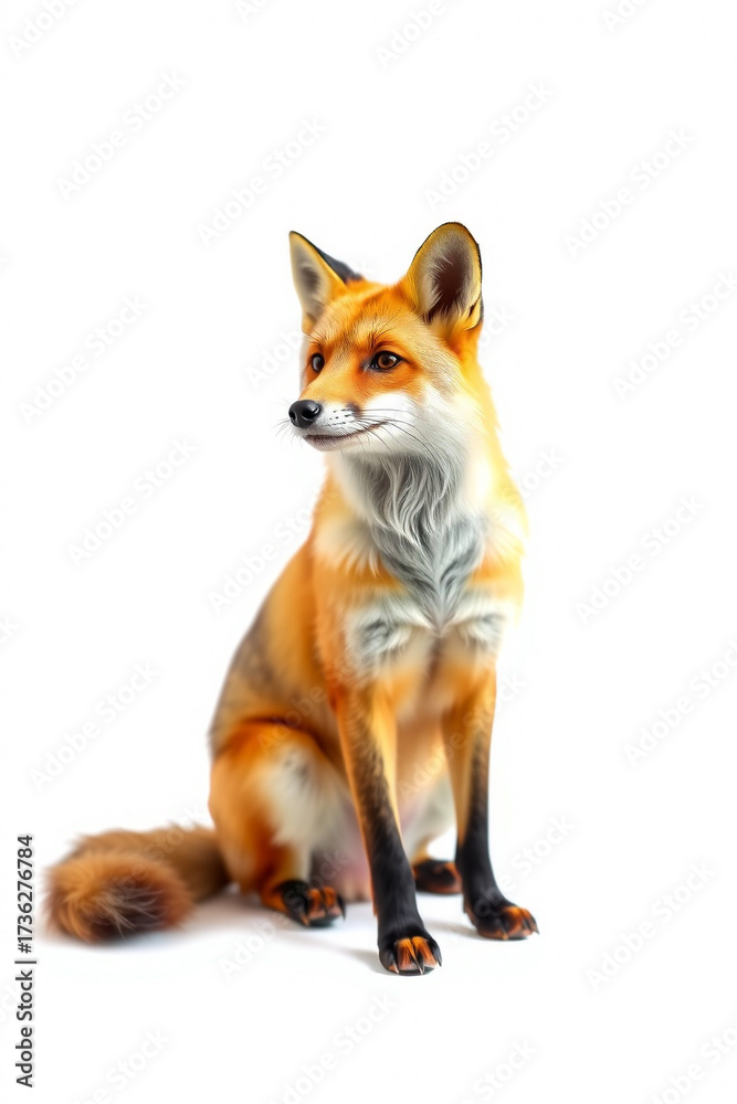 Fototapeta premium A Fox Sitting Elegantly On A White Background