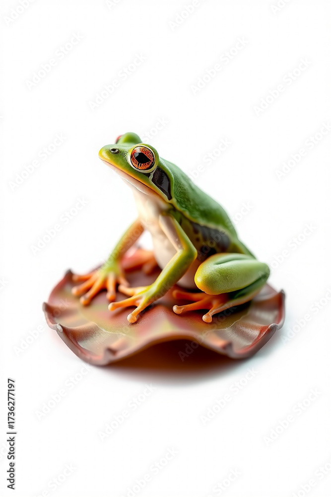 Obraz premium A Frog Sitting On A Lily Pad On A White Background