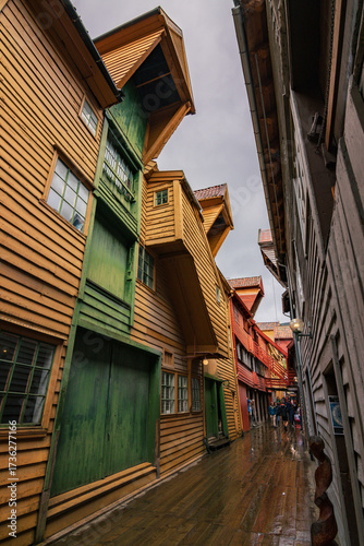 Beautiful colourful houses next to the harbour in Bergen (Norway)