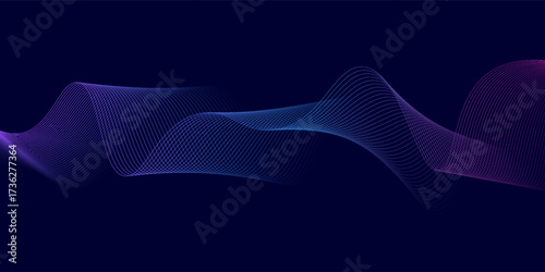 Abstract glowing colorful wave lines on dark blue background. Dynamic wave pattern. Modern flowing wavy lines. Futuristic technology concept. Vector illustration