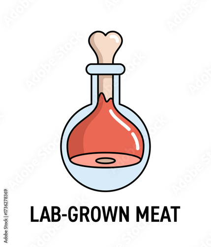 Lab-grown meat produced in laboratory, Icon or emblem in flat colors