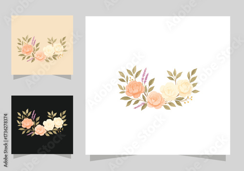 Flowers frame design, Round ring color stain, flower stains logo isolated vector design.