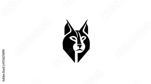Modern minimalist black and white geometric animal head vector illustration. Stylized abstract canine face logo icon design.
