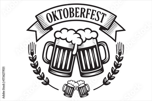 Oktoberfest Flat Vector Set German Beer, Pretzel, Bavarian Food Icons