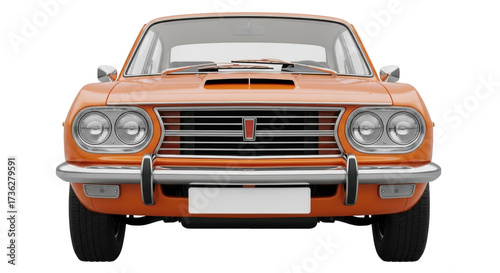 Quadro su tela Isolated orange vintage 1970s automobile front end, a classic car for collector