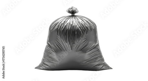 Foto Isolated full black plastic garbage bag tied shut ready for disposal, domestic w