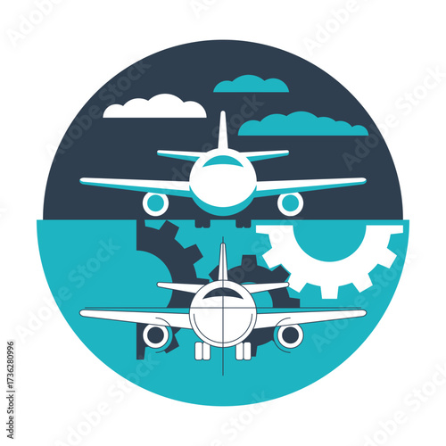 Digital twin innovative technology in aircraft - decorative concept