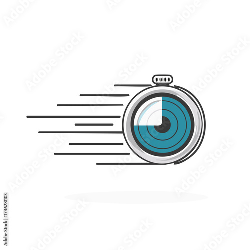 Stopwatch with Movement Lines Symbolizing Speed Timer with Teal Face Graphic Illustration