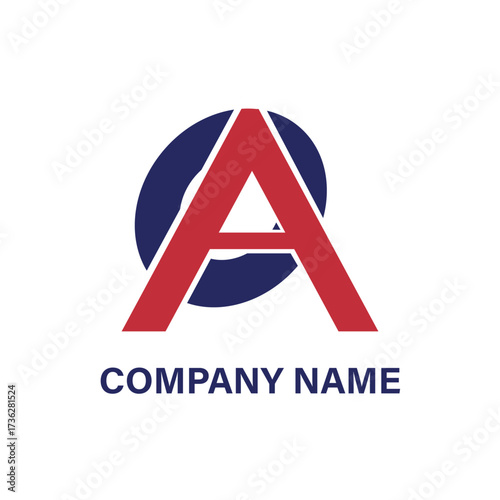 Modern Logo Design Blue and Red Letter A and Circle, for a Strong and Clean Company Identity