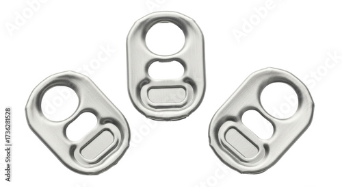 Fotografie Isolated Soda Can Tabs, Group of Three, Silver Colored Metal for Recycling, Cons