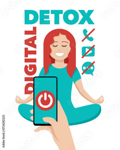 Digital Detox Concept - woman meditating with phone off
