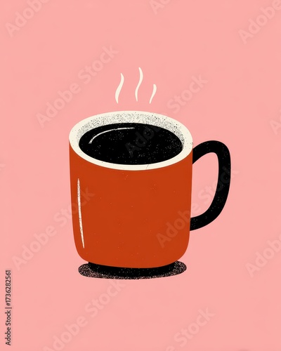 Steaming Coffee Mug Illustration on Pink Background - Cozy, Warm, and Minimalist Design.