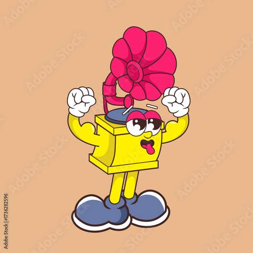Retro character design of strong gramophone
