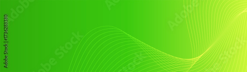 Green gradient abstract creative background with wavy lines. Vector fresh long banner backdrop