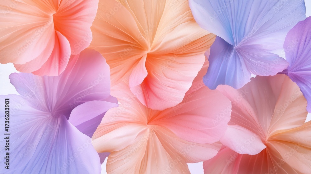 Fototapeta premium Soft pastel petals scattered in a symmetrical pattern for floral-themed visual compositions