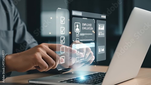 Virtual employee performance review dashboard, modern business technology