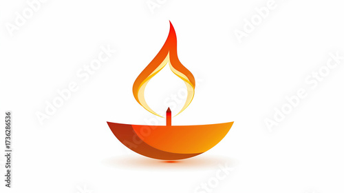 Minimal diya lamp illustration with flame on white background, symbolizing Diwali light and purity, suitable for crackers, gift wraps, festival posters, and sweet box cover designs.