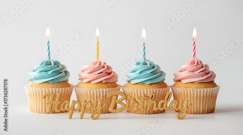 Title: Happy Birthday Cupcakes with Colorful Swirling Frosting