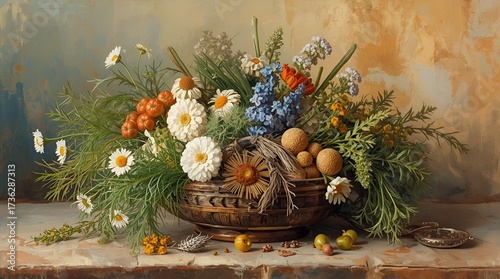 Title: Lucid Origin Picture of Baltic Herbs – A Vibrant Still Life Painting