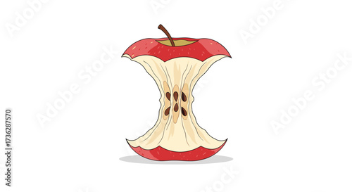 A bitten apple core left after a delicious snack.