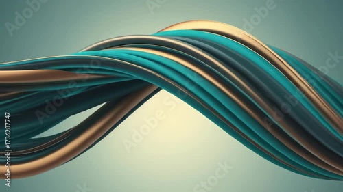 Abstract wave pattern with green and gold lines on soft background  