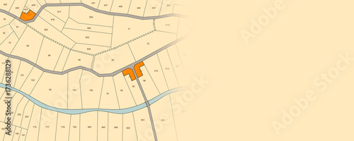 FICTINAL RURAL CADASTRAL MAP WITH IDENTIFICATION OF CADASTRAL PARCELS of agricultural rural land and rural buildings - Web banner concept