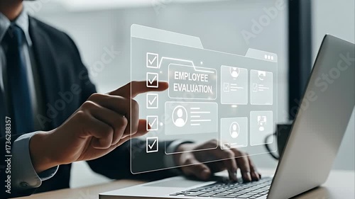 Virtual employee performance review dashboard, modern business technology