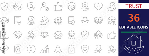 A clean trust editable line icon set designed in minimal vector style. Perfect for security, protection, assurance, and business projects.