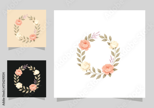 Flowers frame design, Round ring color stain, flower stains logo isolated vector design.