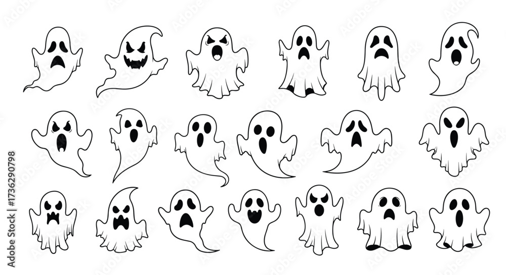 Fototapeta premium A spooky collection of distressed vintage ghosts for Halloween.