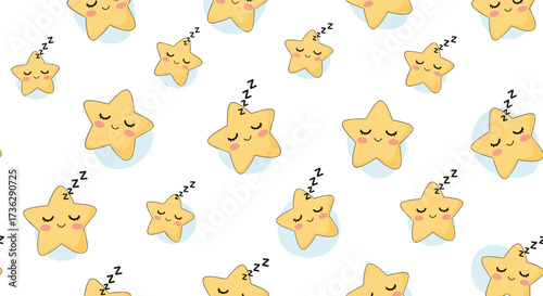 A cute collection of sleeping stars with little closed eyes and dreamy smiles.
