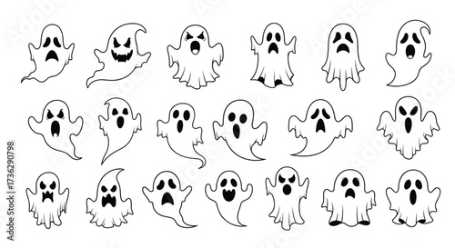 A spooky collection of distressed vintage ghosts for Halloween.
