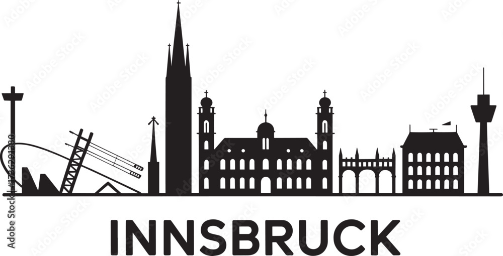 Fototapeta premium Innsbruck Skyline Silhouette Austria Capital City Buildings Flat Design Vector Illustration