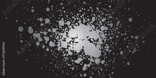 Abstract silver and white paint splatter with a radiant explosive burst of dots.