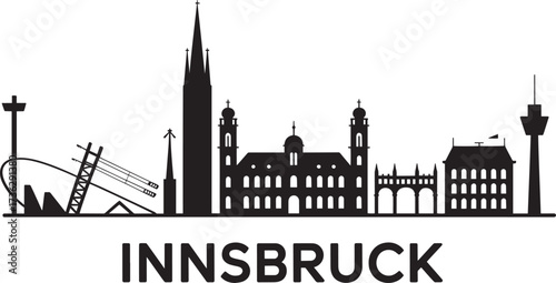Innsbruck Skyline Silhouette Austria Capital City Buildings Flat Design Vector Illustration