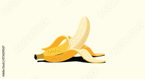 A partially peeled ripe yellow banana is shown against a light background.