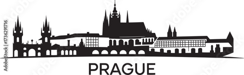 Prague Czech Republic cityscape silhouette vector design with historic architectural details
