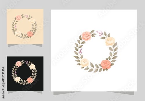 Flowers frame design, Round ring color stain, flower stains logo isolated vector design.