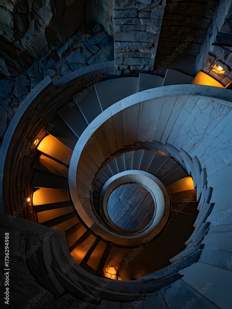 Fototapeta premium Spiral staircase inside a church leading upwards like a stairway to heaven