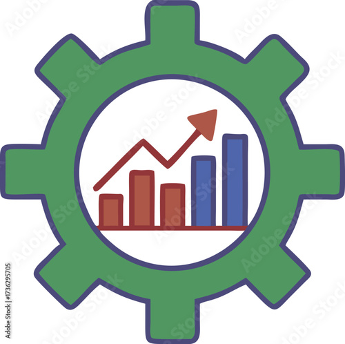 Business growth chart with gear icon representing operational performance