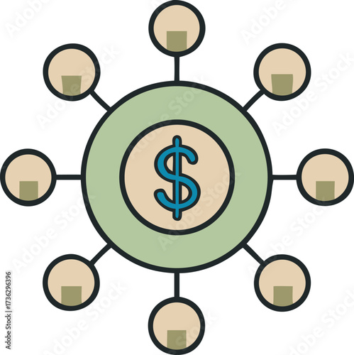 Dollar sign network circle symbol for global economy and connection