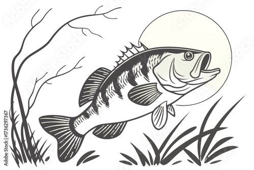 Closeup of a fish swimming near grass and branches