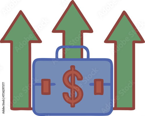 Investment growth vector illustration with suitcase and upward pointing arrows