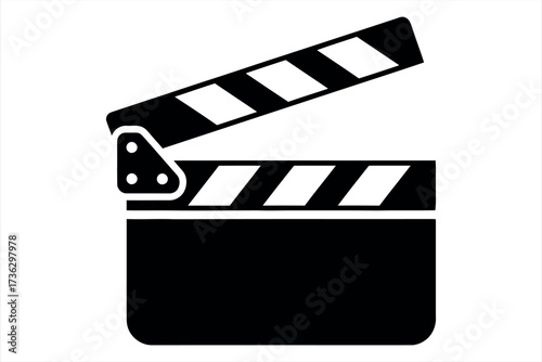 Black and white film clapperboard icon with open top section movie cinema